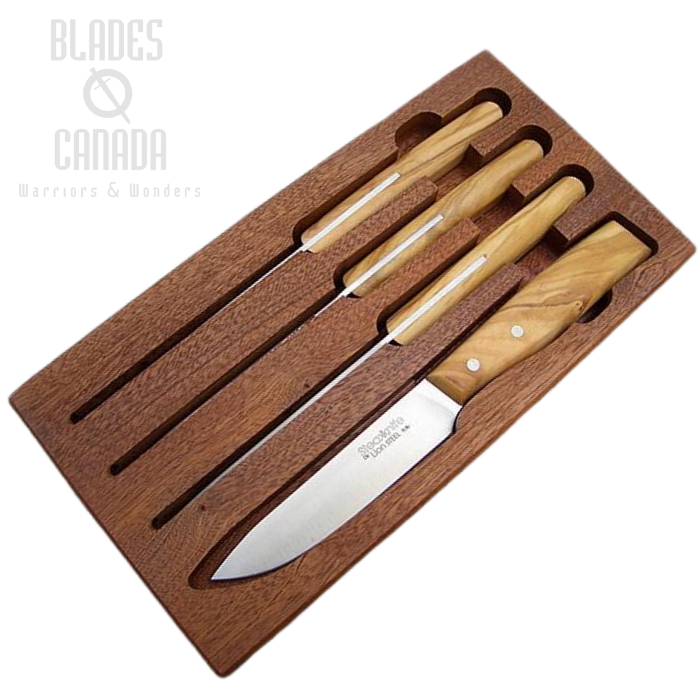 Lion Steel 9001S UL 4 Piece Steak Set, Olive Wood, 9001SUL